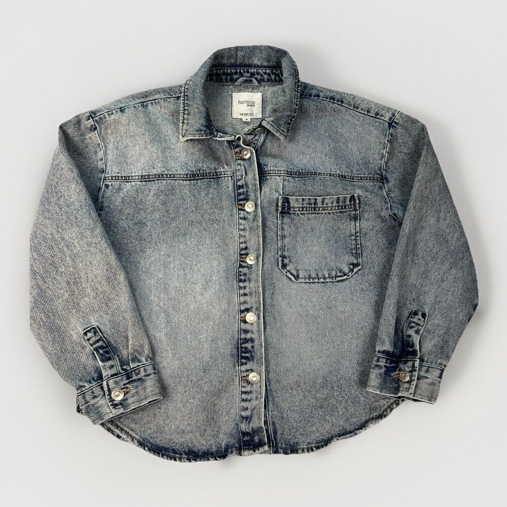 Retro Kensie "Vintage Luxe" Button Up Jean Jacket‎ Women's Size Small Light Wash